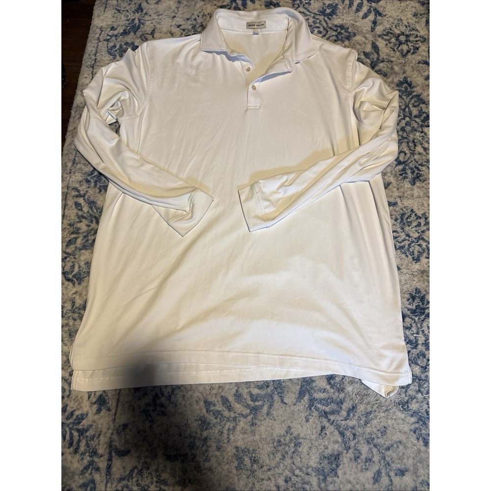 Peter Millar Soul Performance Polo Shirt Mens XL White Long Sleeve Golf Stretch
